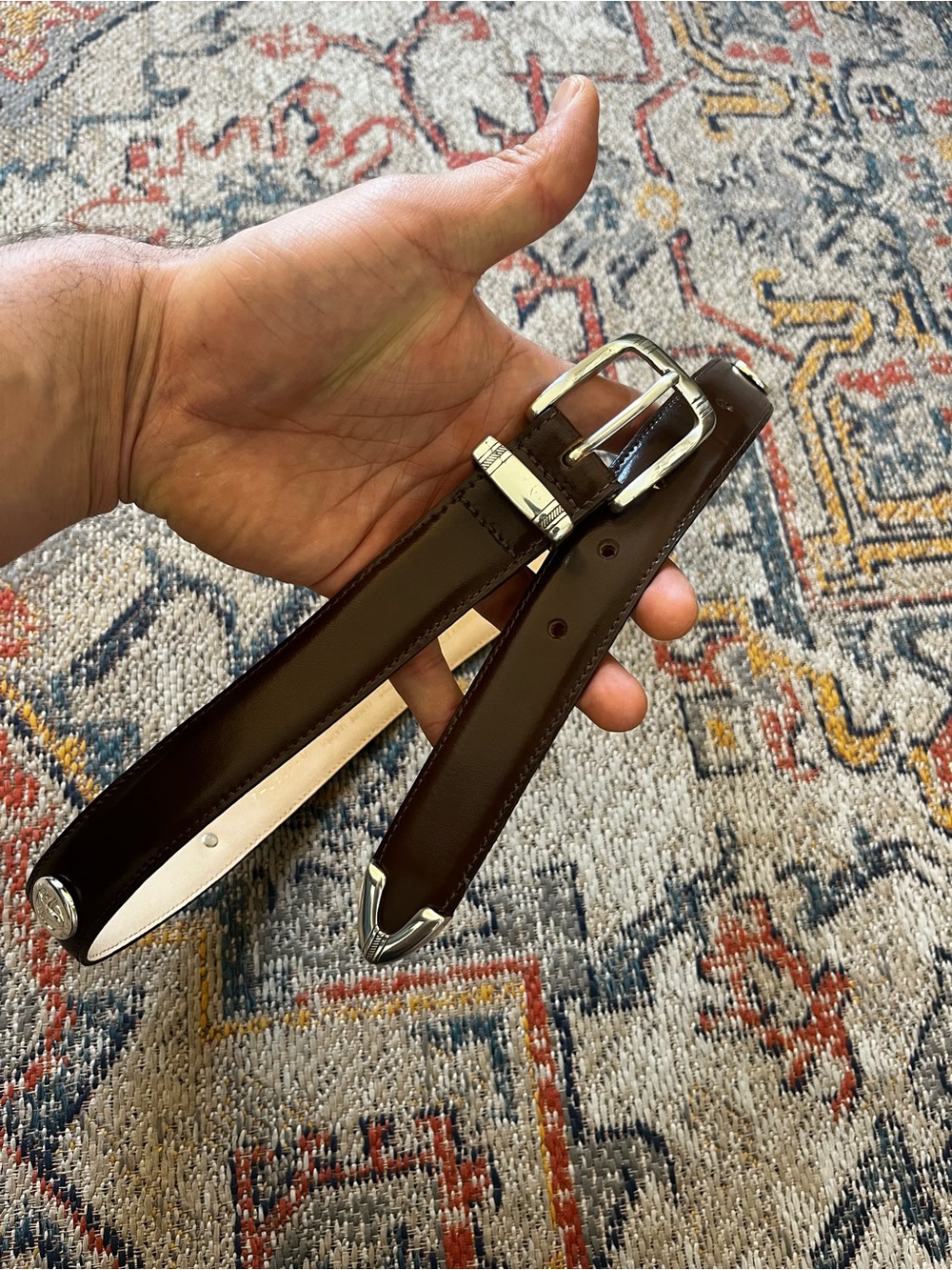 Canterbury Golf Brown Leather Belt with Silver 3 Piece Buckle 32